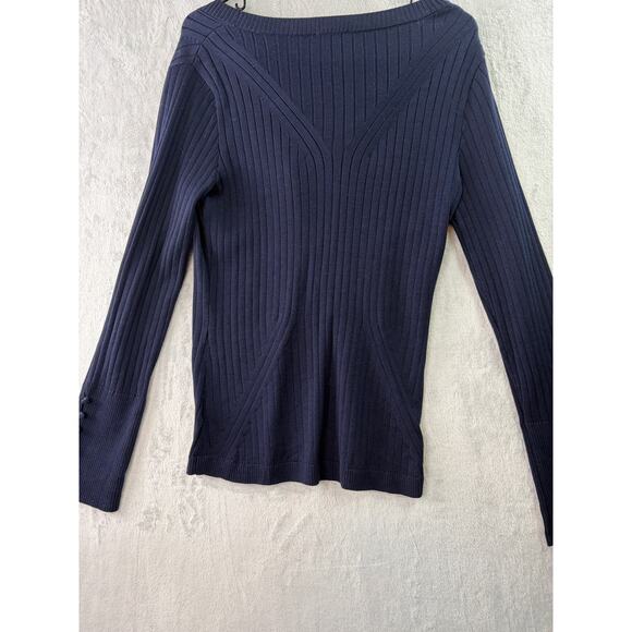 ECRU Navy Ribbed Cardigan with Sleeve Button Detail • Size S - Picture 2 of 6